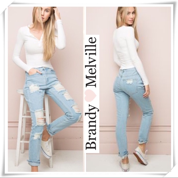 Brandy Melville Denim - Brandy Melville High Rise Distressed Boyfriend